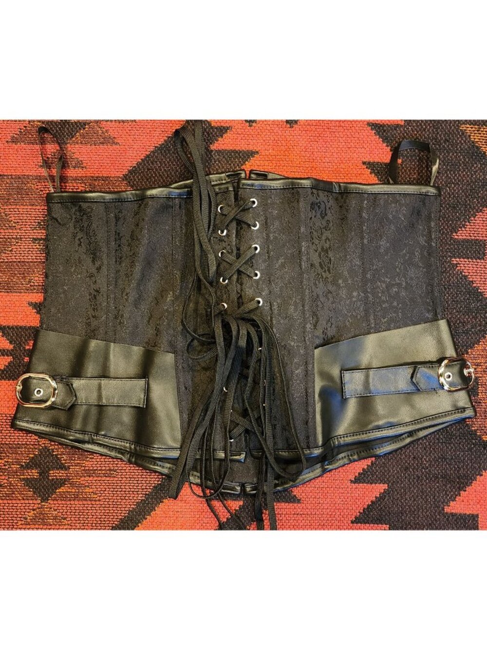NEW Black Gothic Corset With Lace-Up Back Faux Leather Straps & Buckles Size XXL